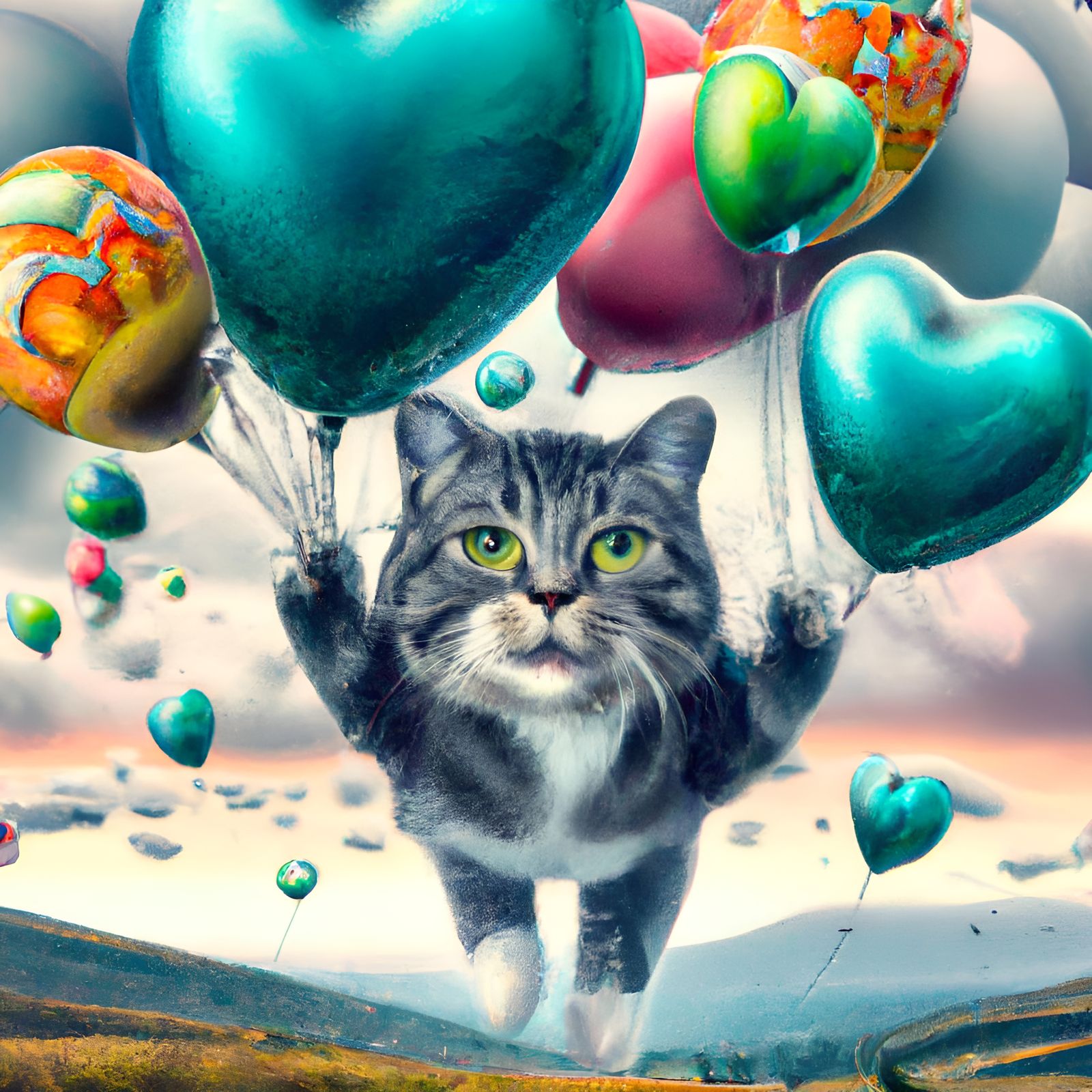 Adorable Cat's Balloon Flight: A Pixar-Style Adventure