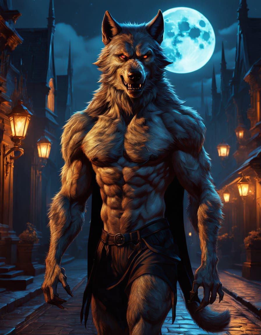 Werewolf in Gothic Landscape: Digital Art