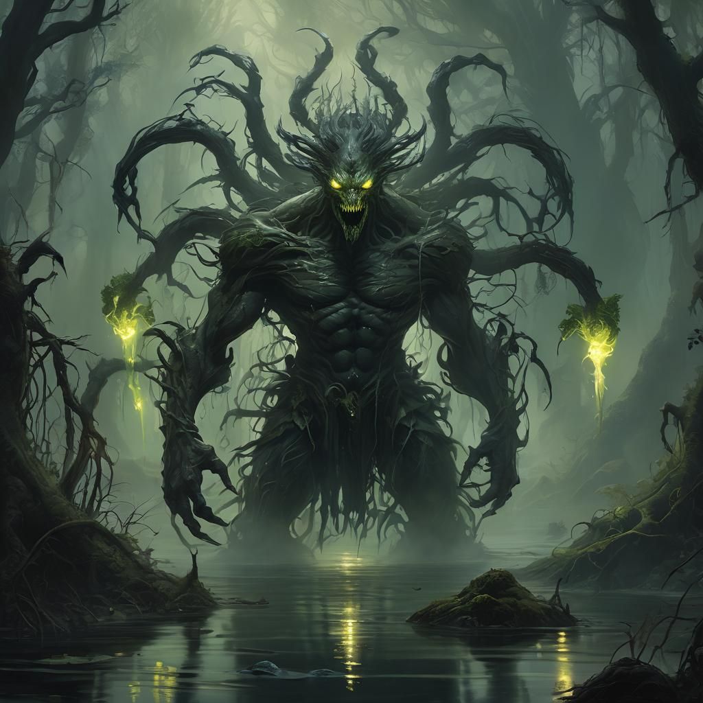 Eerie Demon Ghost Emerges from Misty Swamp