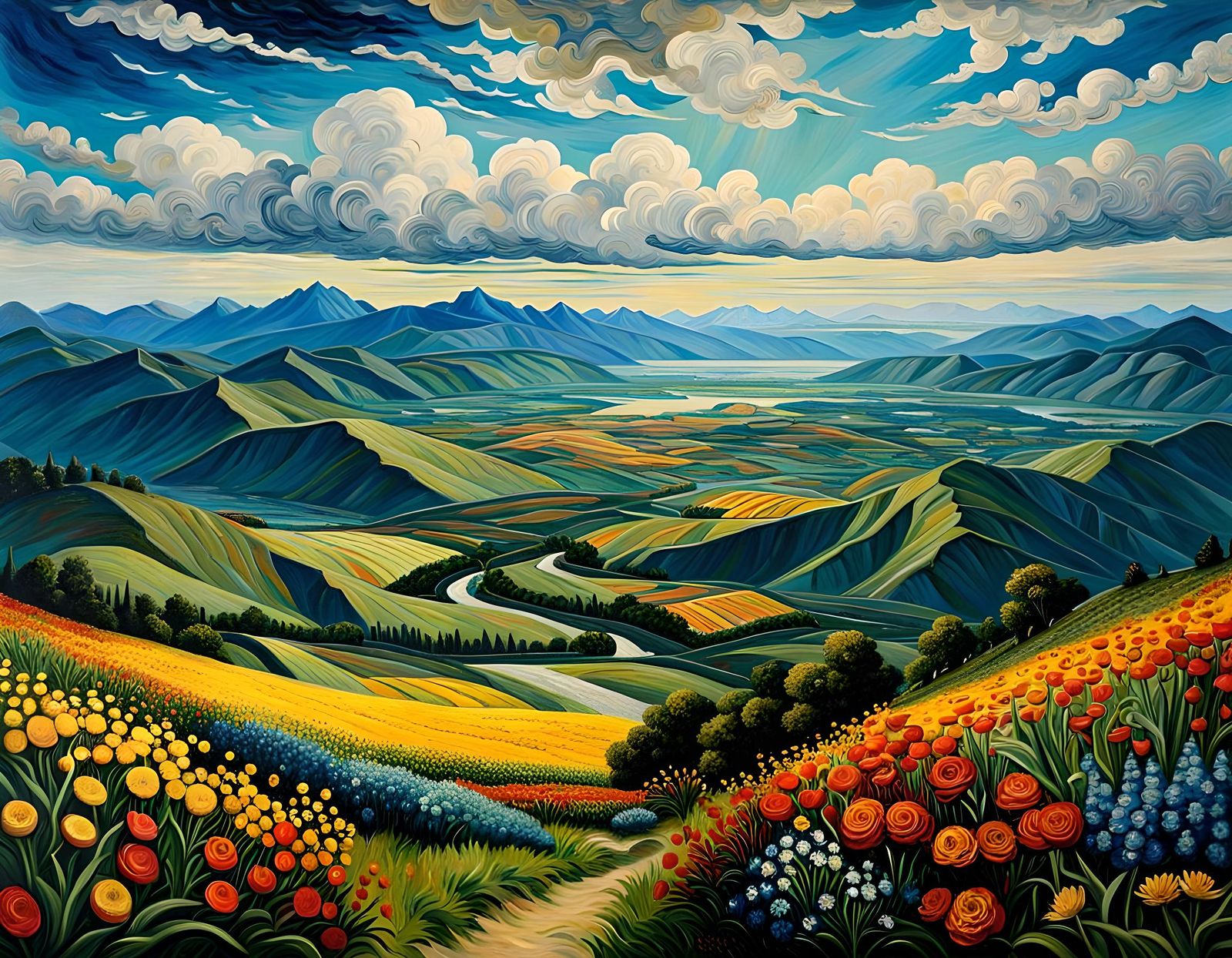 Vast Landscape Painting in Van Gogh Style