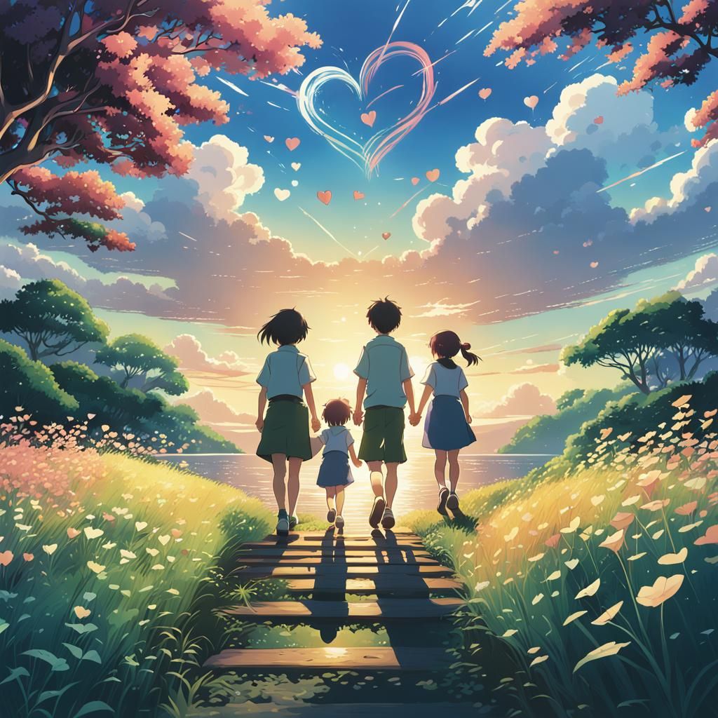 Anime Hearts: Key Visual in Japanese Manga Style