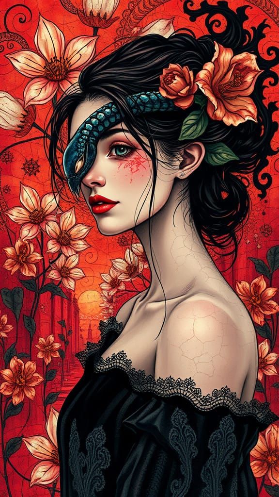 Medieval Romance with Venomous Lady in Neon Filigree