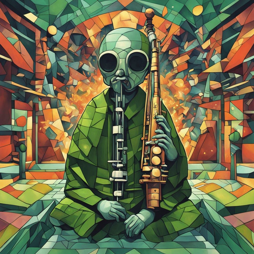 Surreal Cosmic Odyssey in Neo-Cubist Style