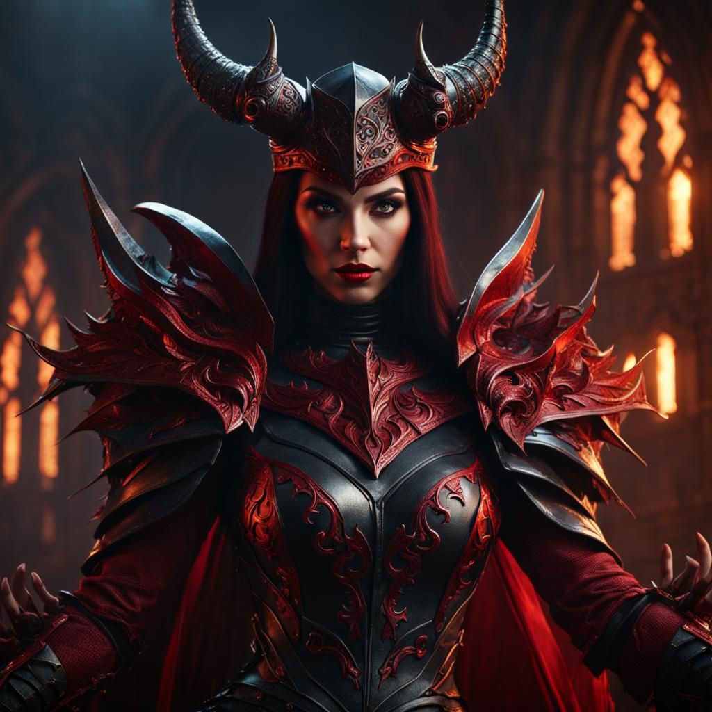Devil Knight Woman: Detailed Fantasy Concept Art