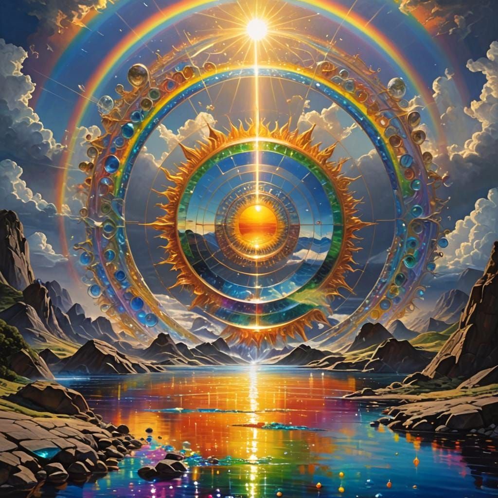 Surreal Sun Destroys River with Silver Geometry