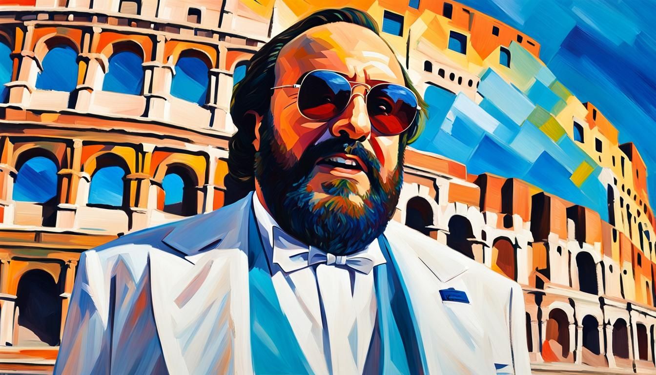 Pavarotti in Rome: A Neo-Impressionist Acrylic Painting