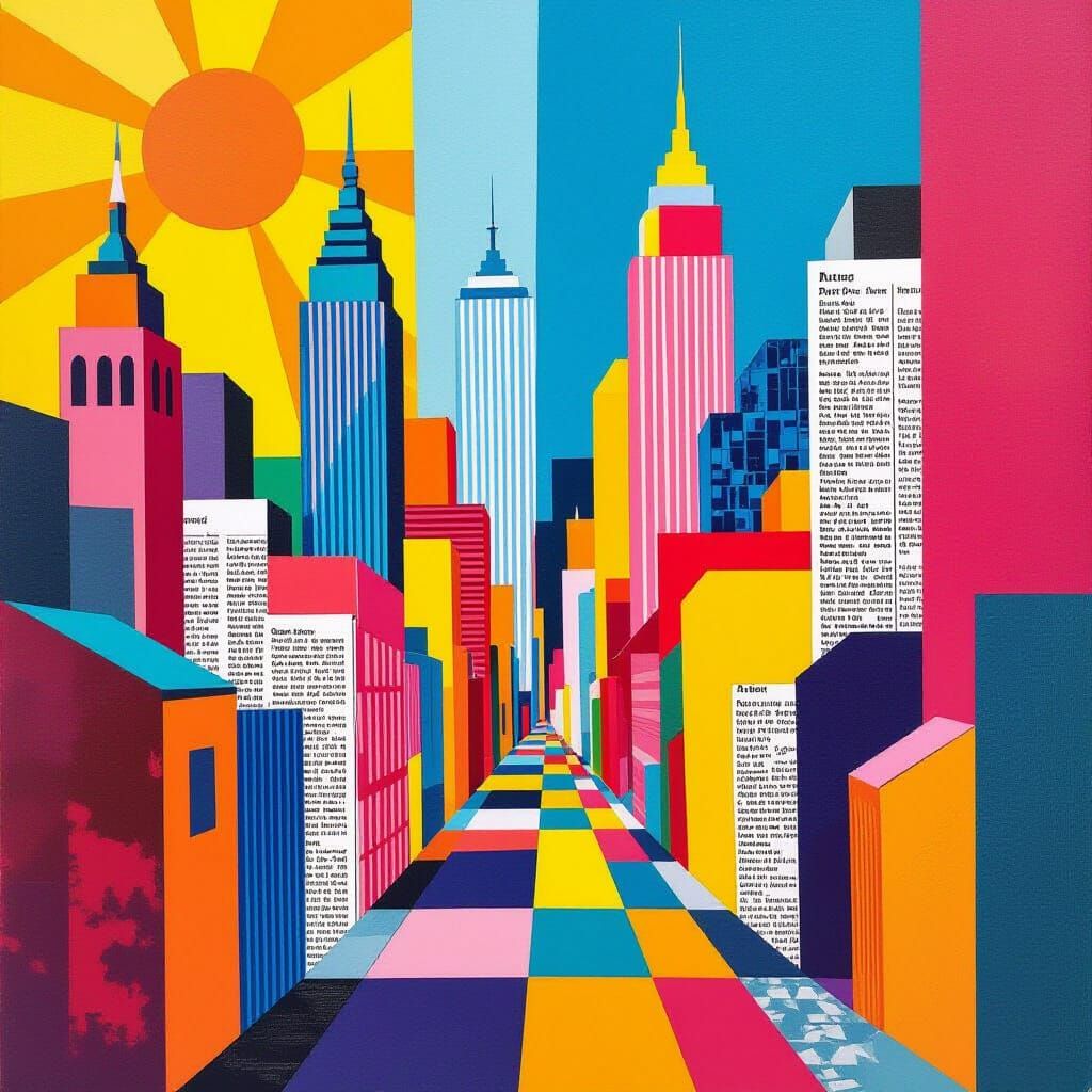 Abstract Cityscape Collage with Neon Colors