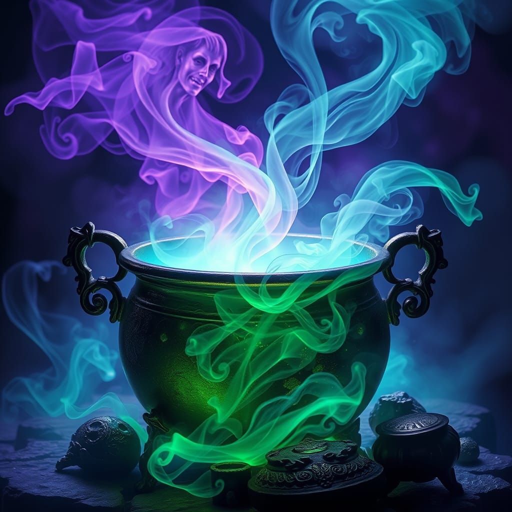 Glowing Alchemist Cauldron with Mystical Runes