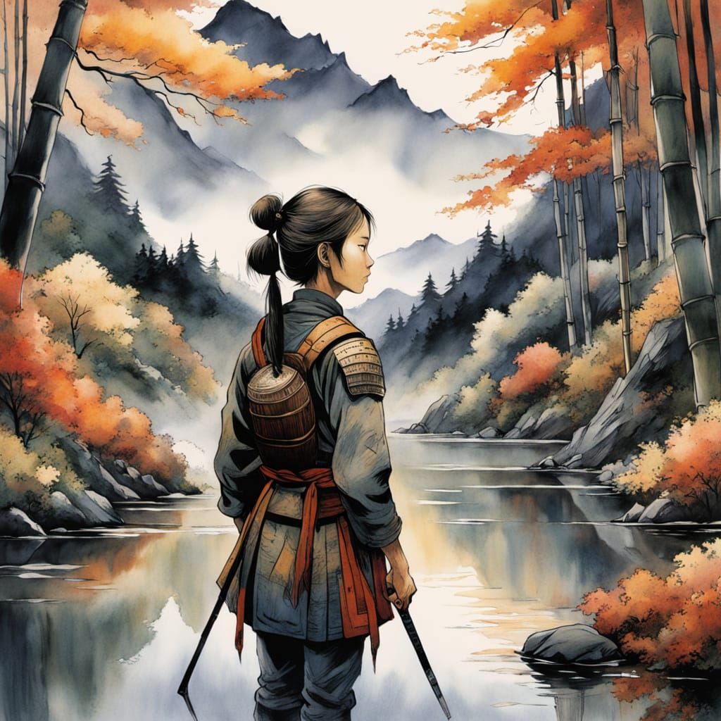 Contemplative Samurai in Bamboo Forest: Hyperrealistic Portr...