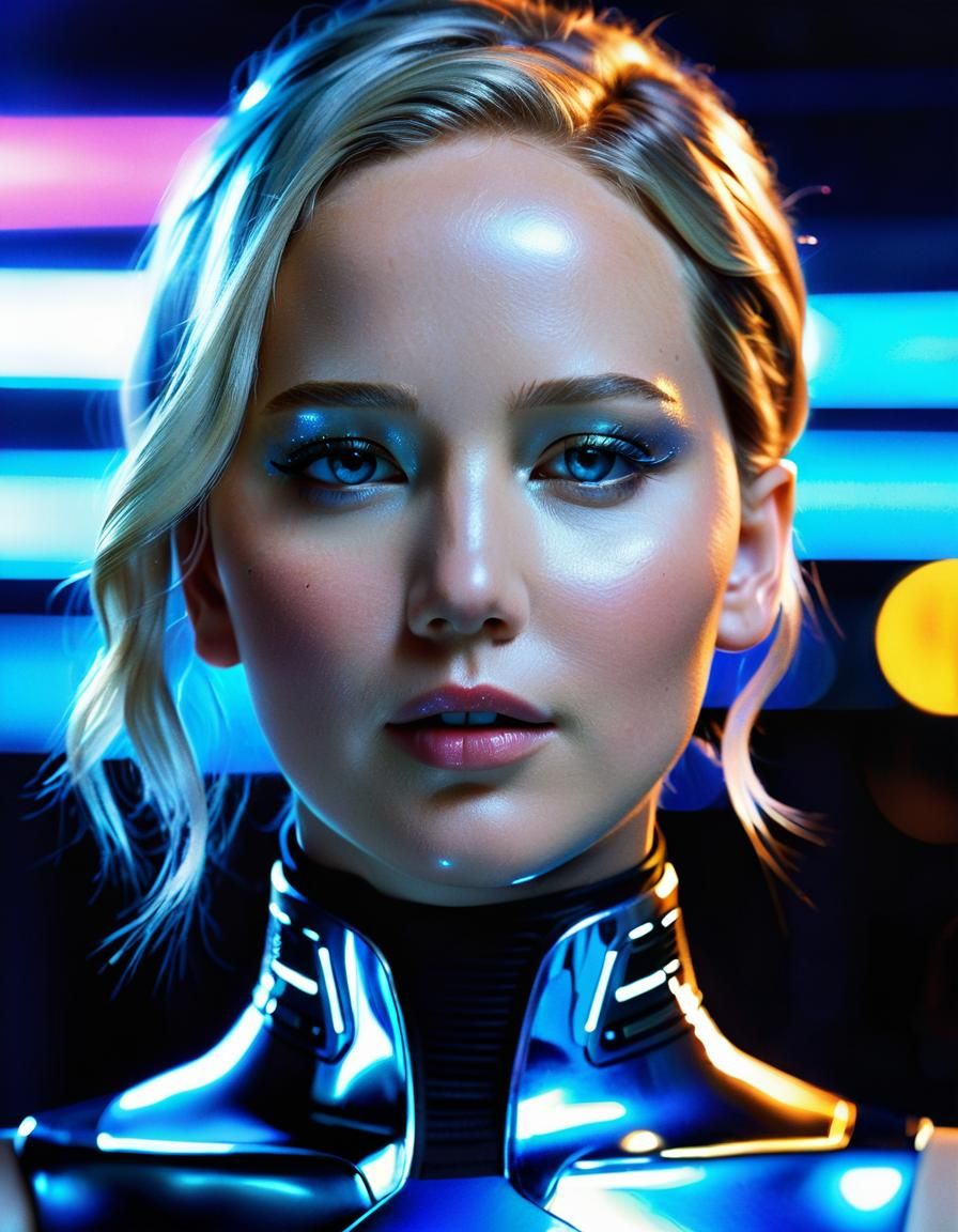 Jennifer Lawrence as Android in Cassette Futurism Style
