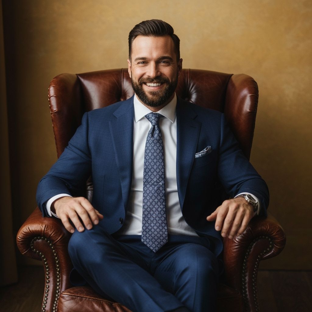 Confident Man in Suit with Golden Lighting