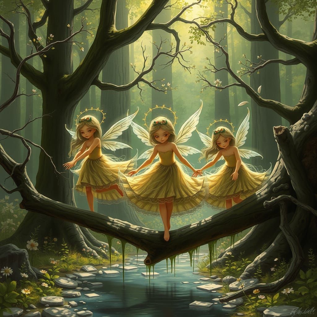 Mysterious Dryads in an Enchanted Forest Glade
