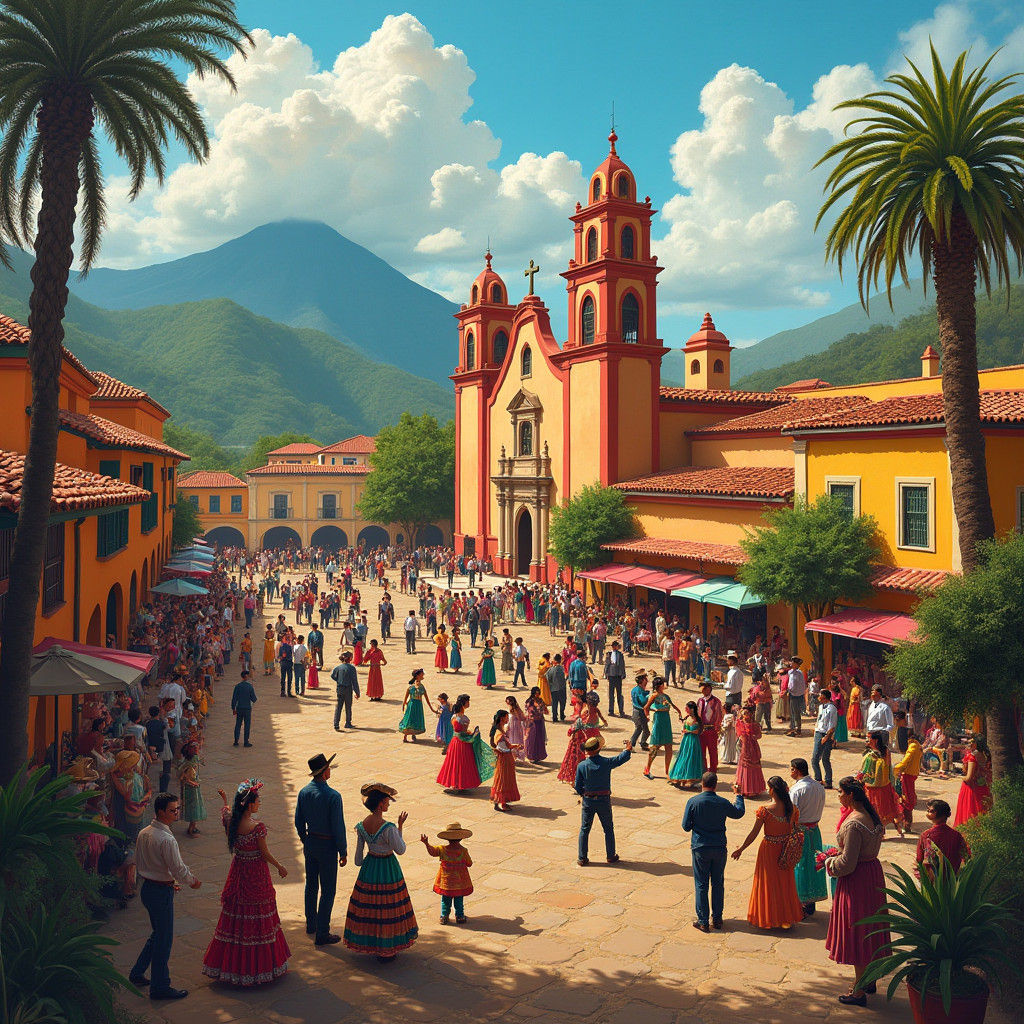 Mexican Town Square Celebration as Folk Art