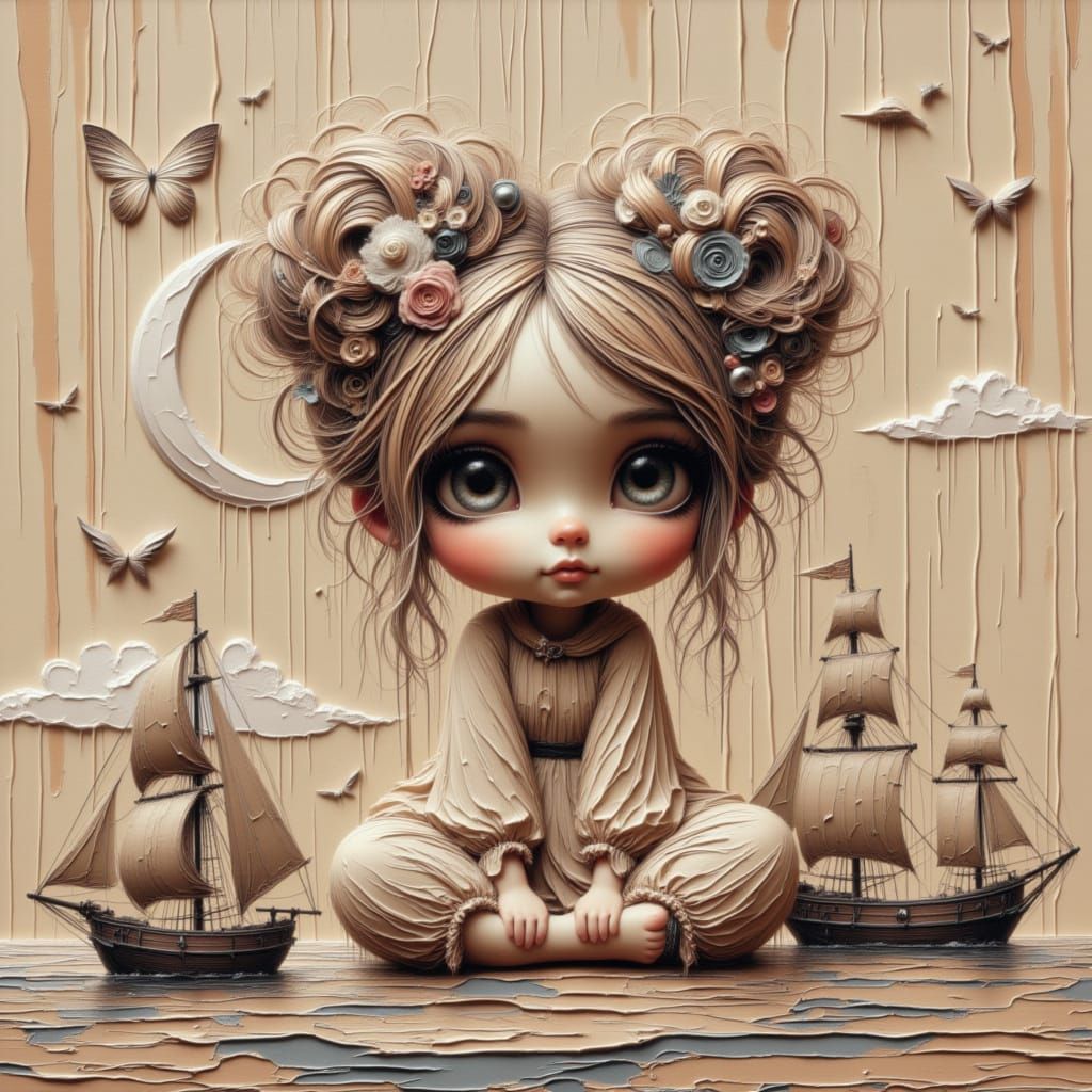 Cute Bohemian Child Portrait with Moon