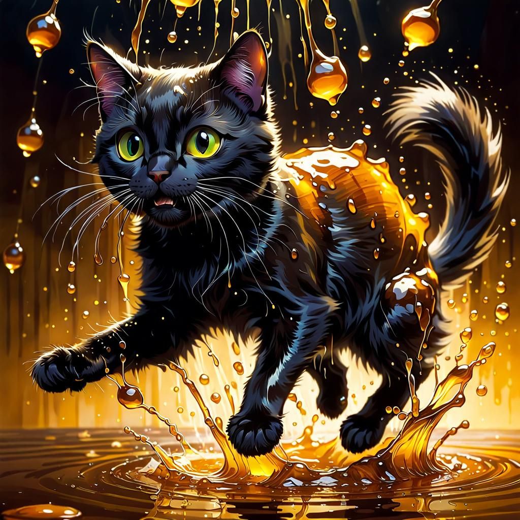 Cat Splashing in Honey, Pixar Style