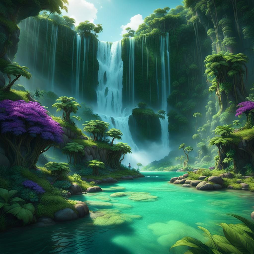 Lush Floating Island with Turquoise Waters