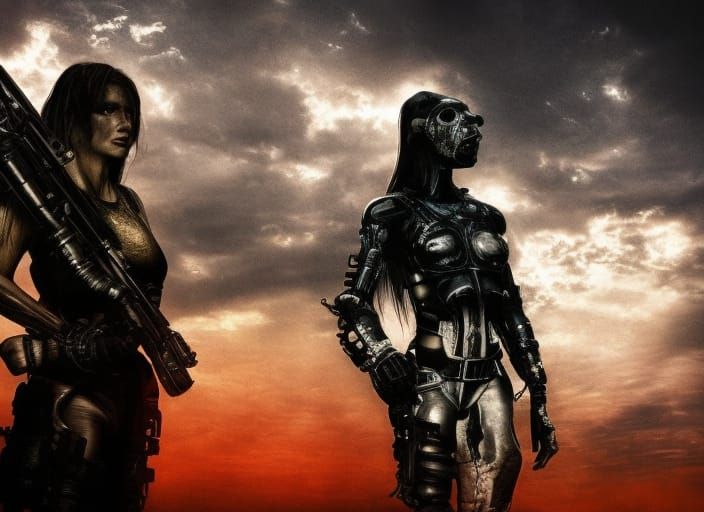 Futuristic Silhouette in Post-Apocalyptic Landscape