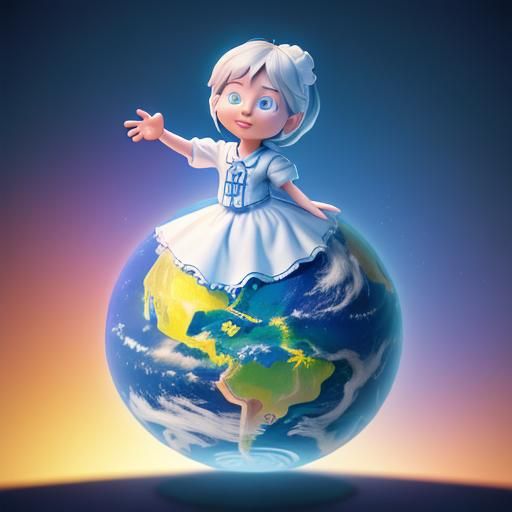 Toddler Girl Holds World: Pixar Style 3D Art