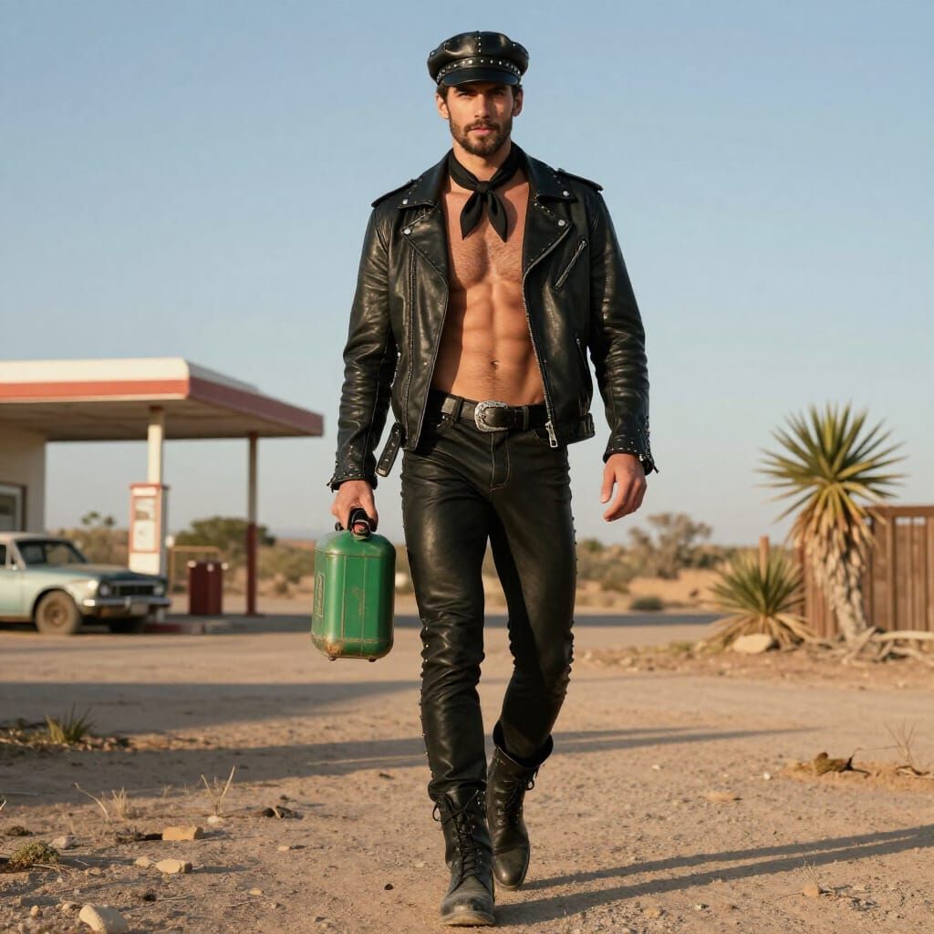 Muscular Man in Desert Landscape, Tom of Finland Style