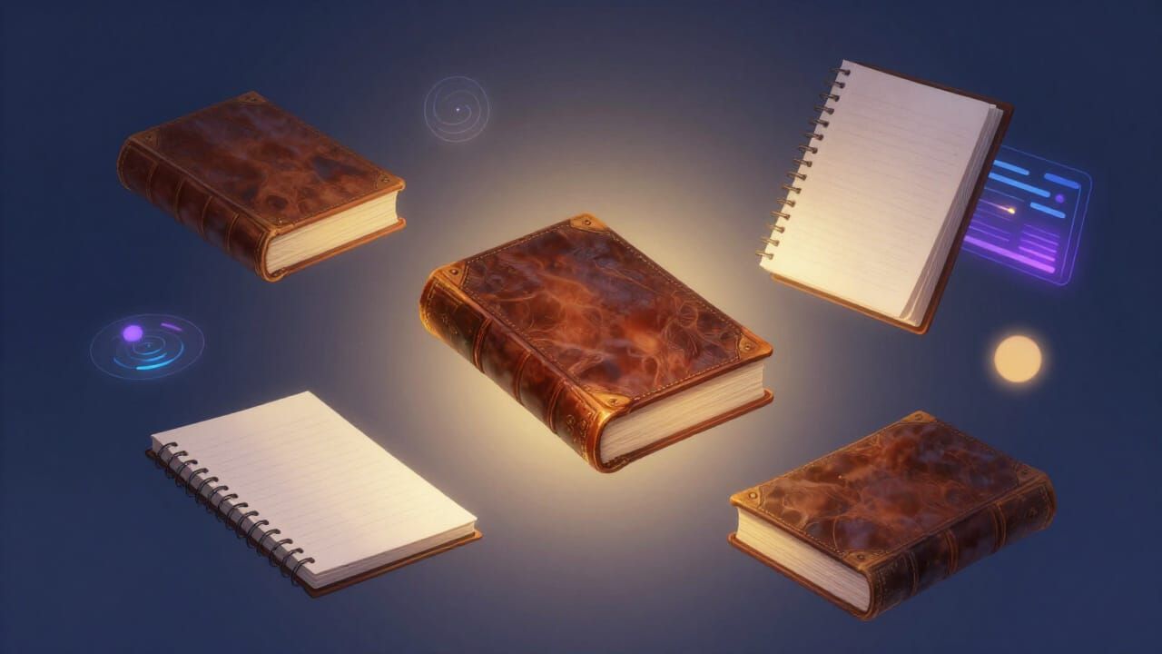 Serene Floating Books and Digital Interfaces in Ethereal Lig...