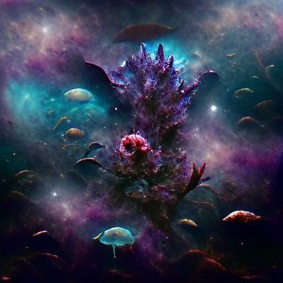 Submerged Nebula with Marine Life