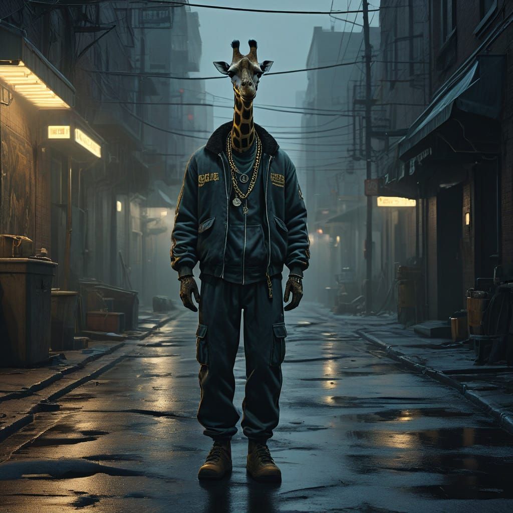 Regal Mafia Boss Giraffe in Velour Track Suit with Gold Chai...