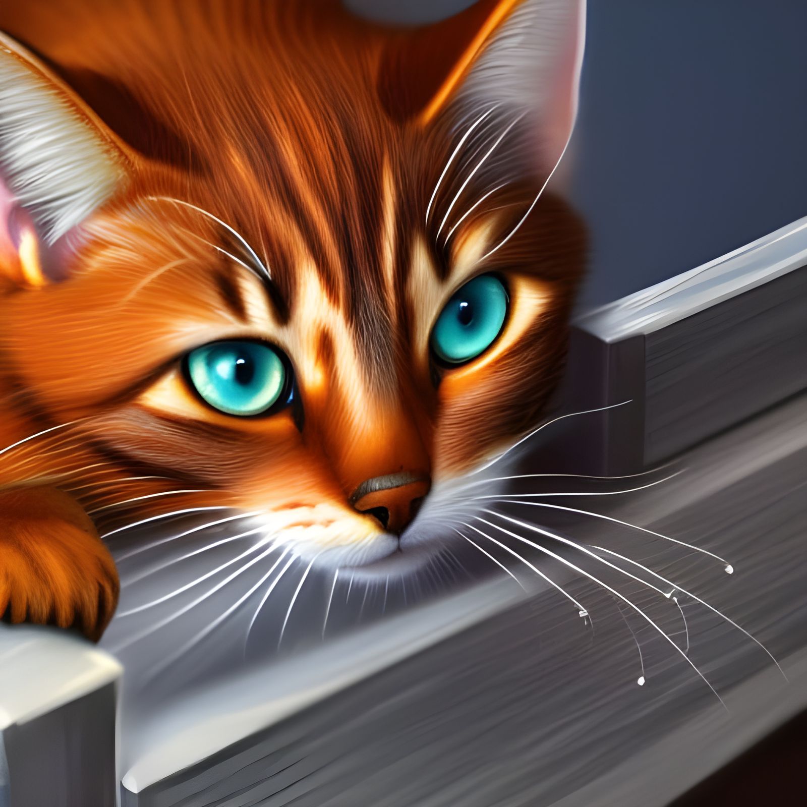 Cat Peering from Antique Yarn Box: Digital Painting
