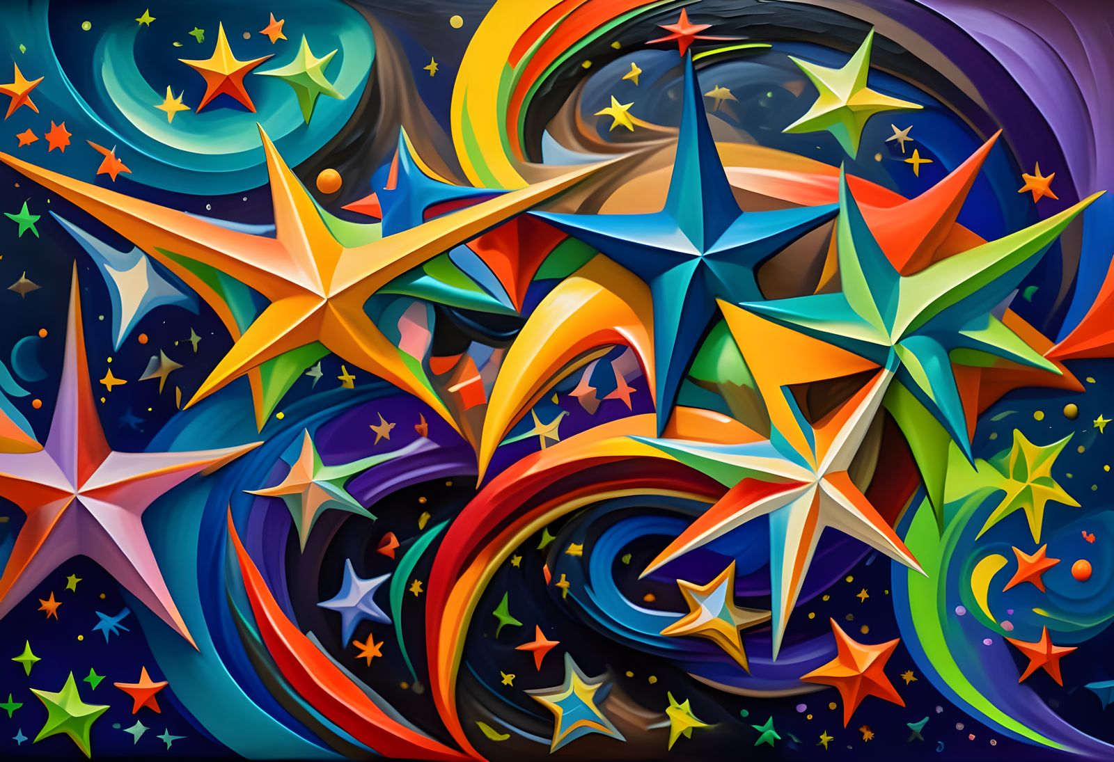 Abstract Impasto Painting with Swirling Cosmic Maelstroms