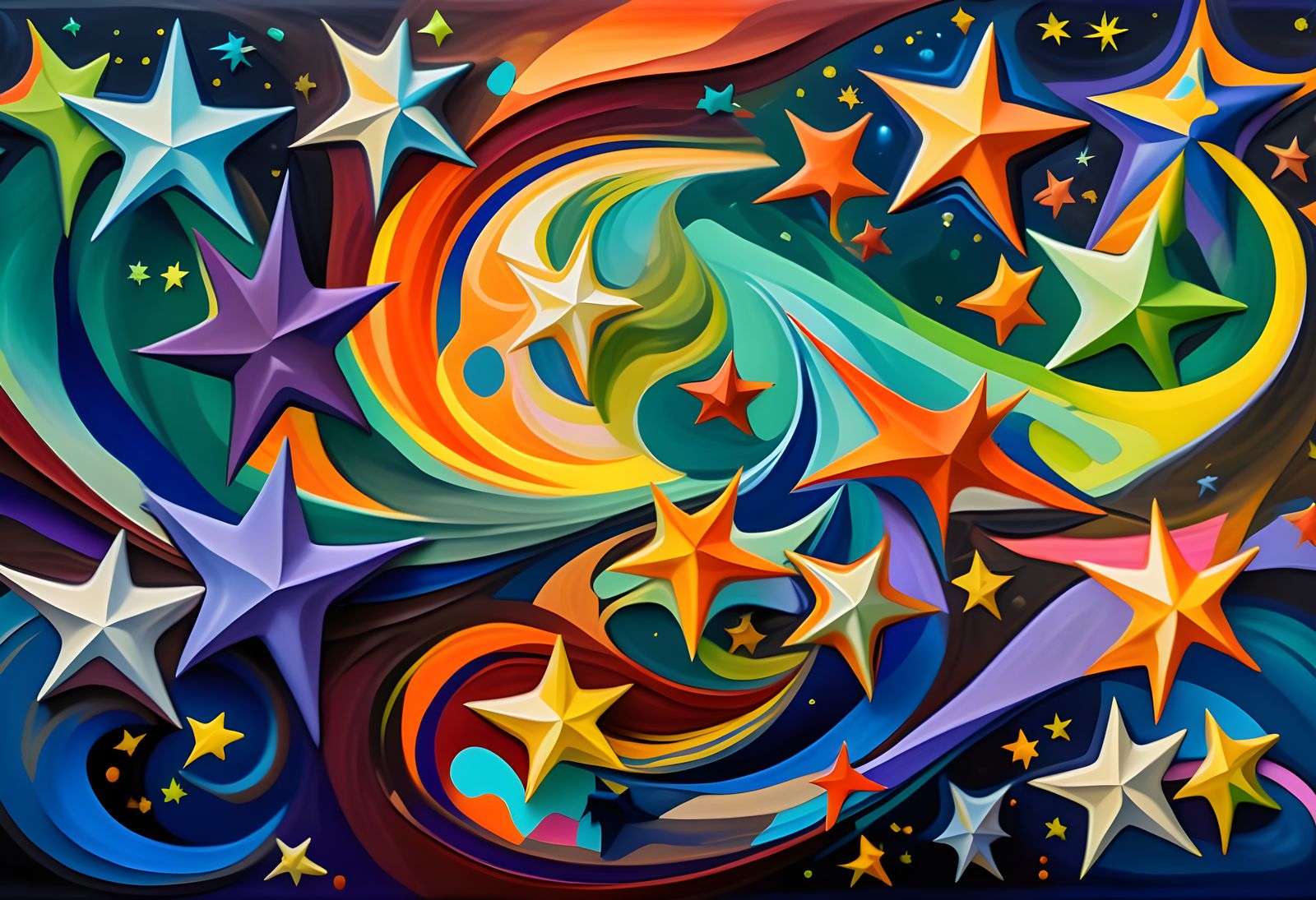 Abstract Impasto Painting with Swirling Colors