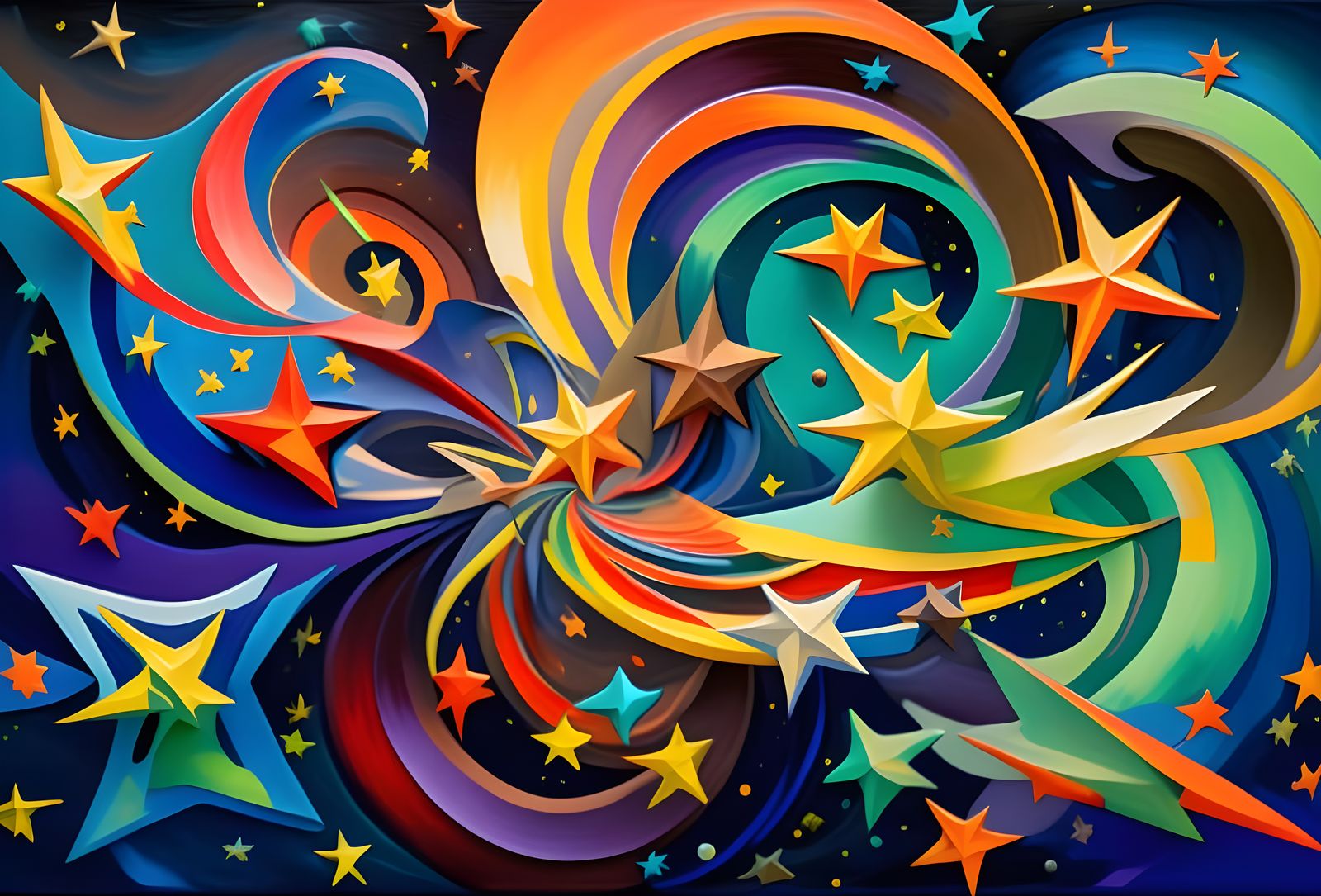 Abstract Cosmic Geysers in Impasto Oil Painting