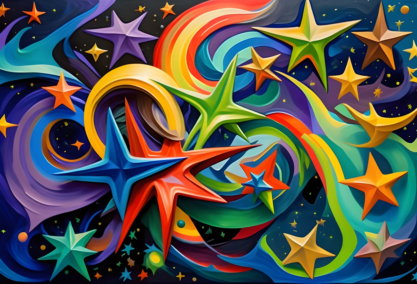 Abstract Cosmic Geysers in Impasto Oil Paint