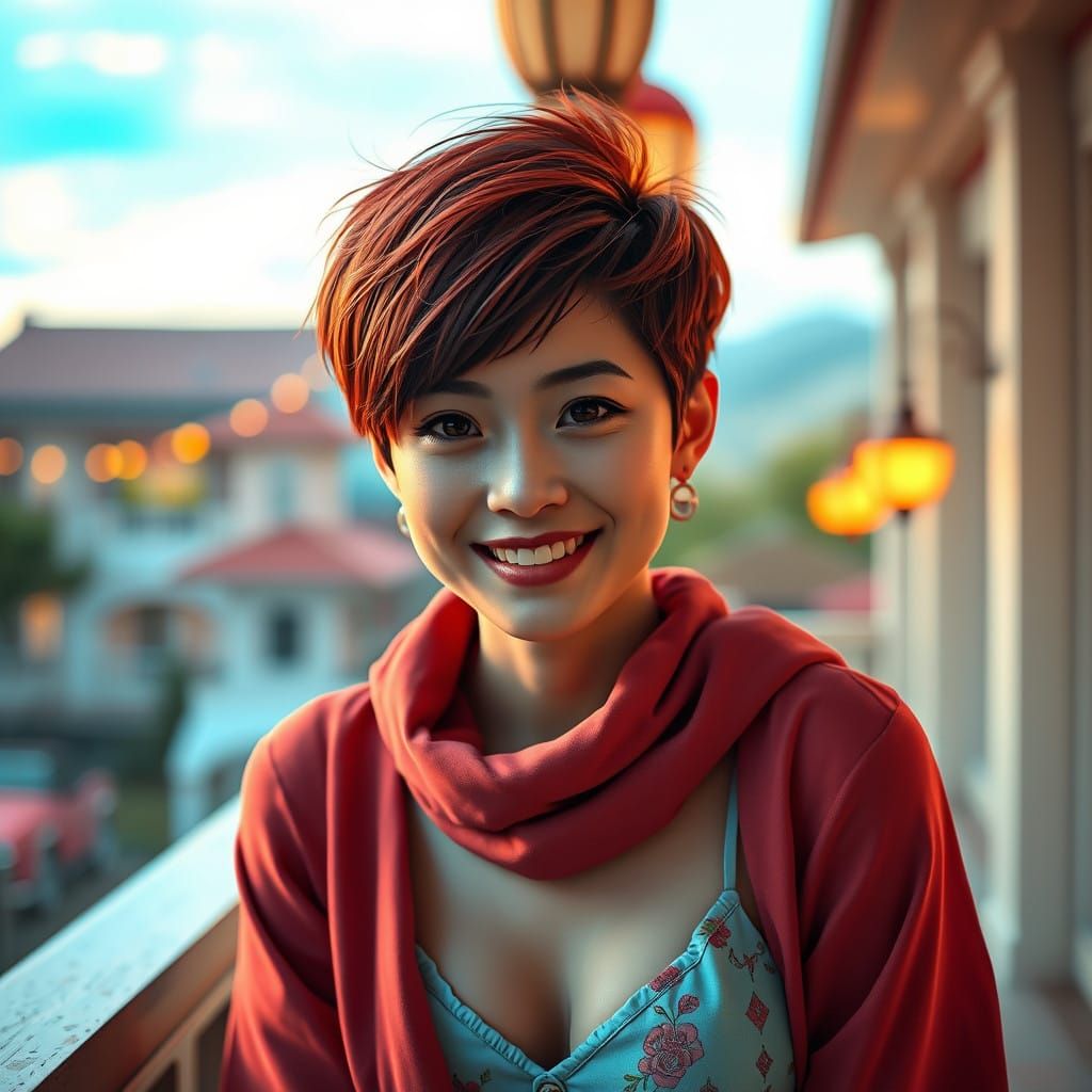 Serene Asian Woman in Triadic Colors