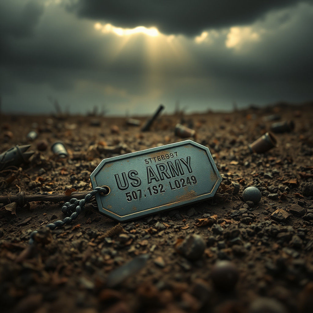 Dog Tag on 1944 Battlefield in Digital Painting Style