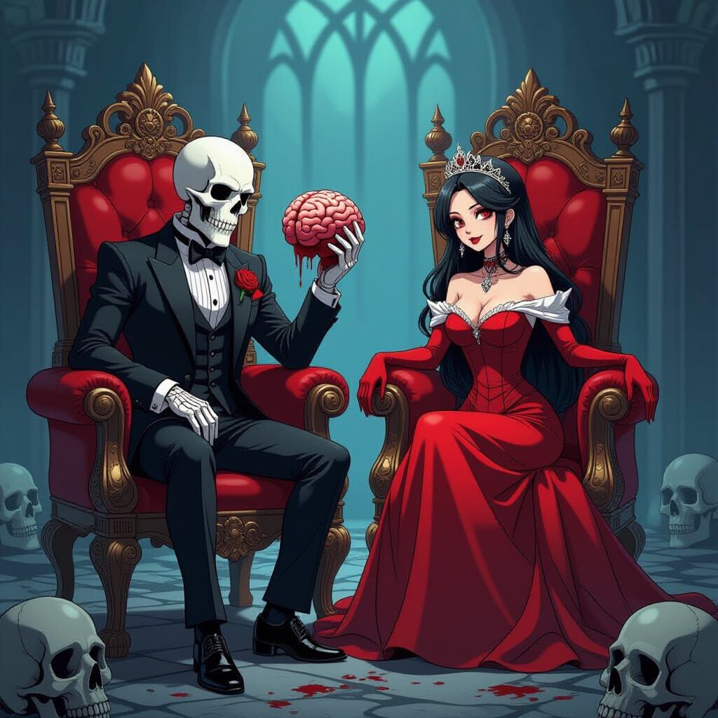 Grim Reaper and Queen on Skull Thrones