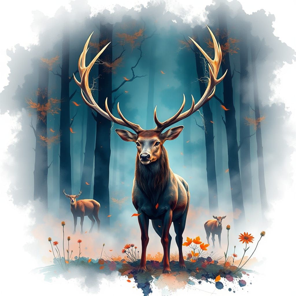Majestic Stag in Autumn Woodland