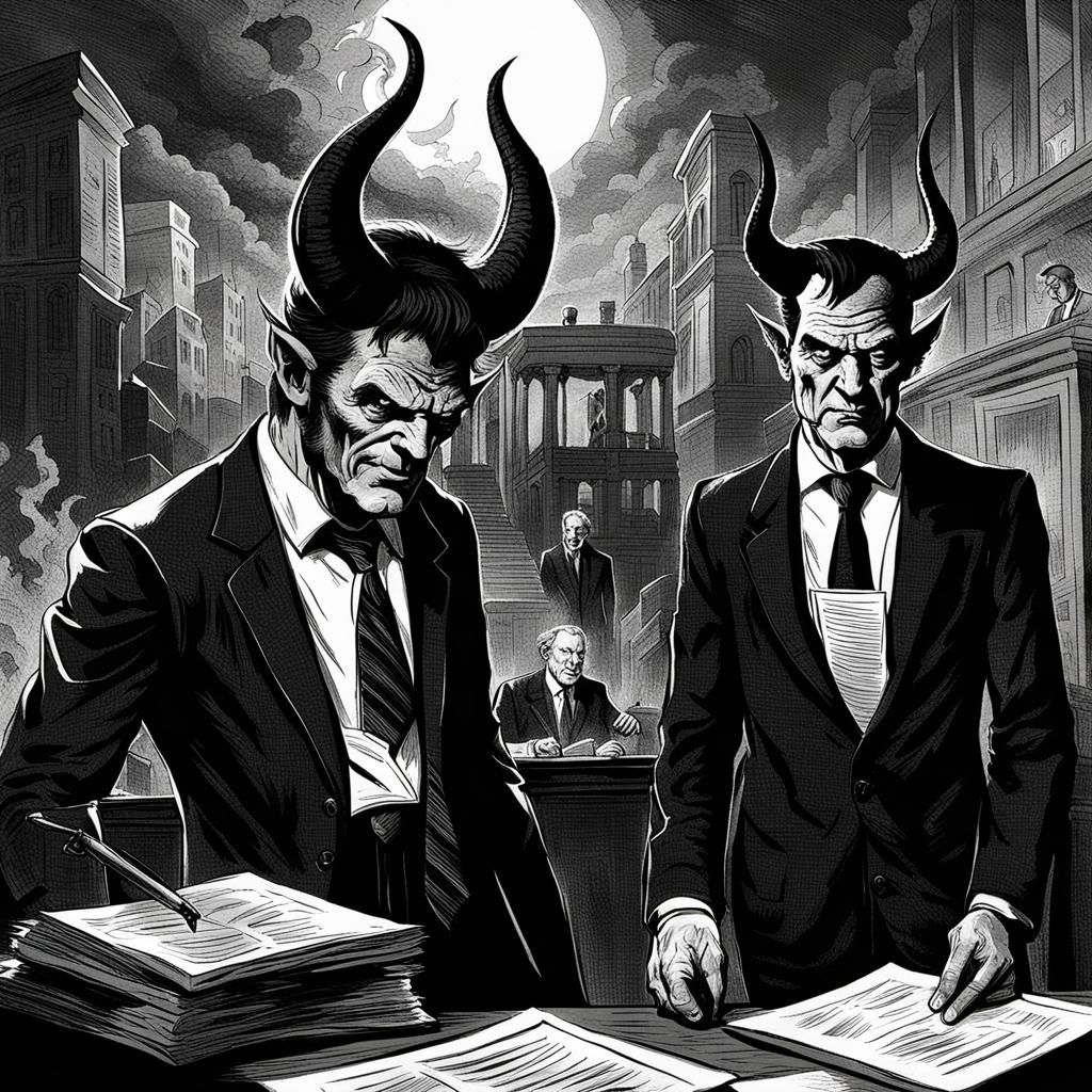 the devil in a suite and his lawyer in a suite is consulting...