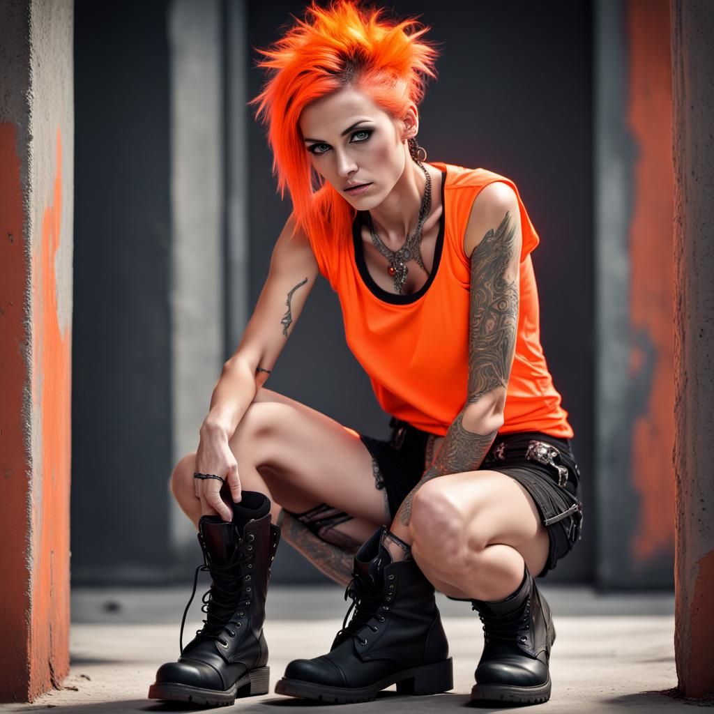 Hyperrealistic Punk Rocker Portrait in Street Style