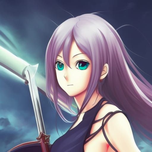 Anime Girl with Sword in Manga Style