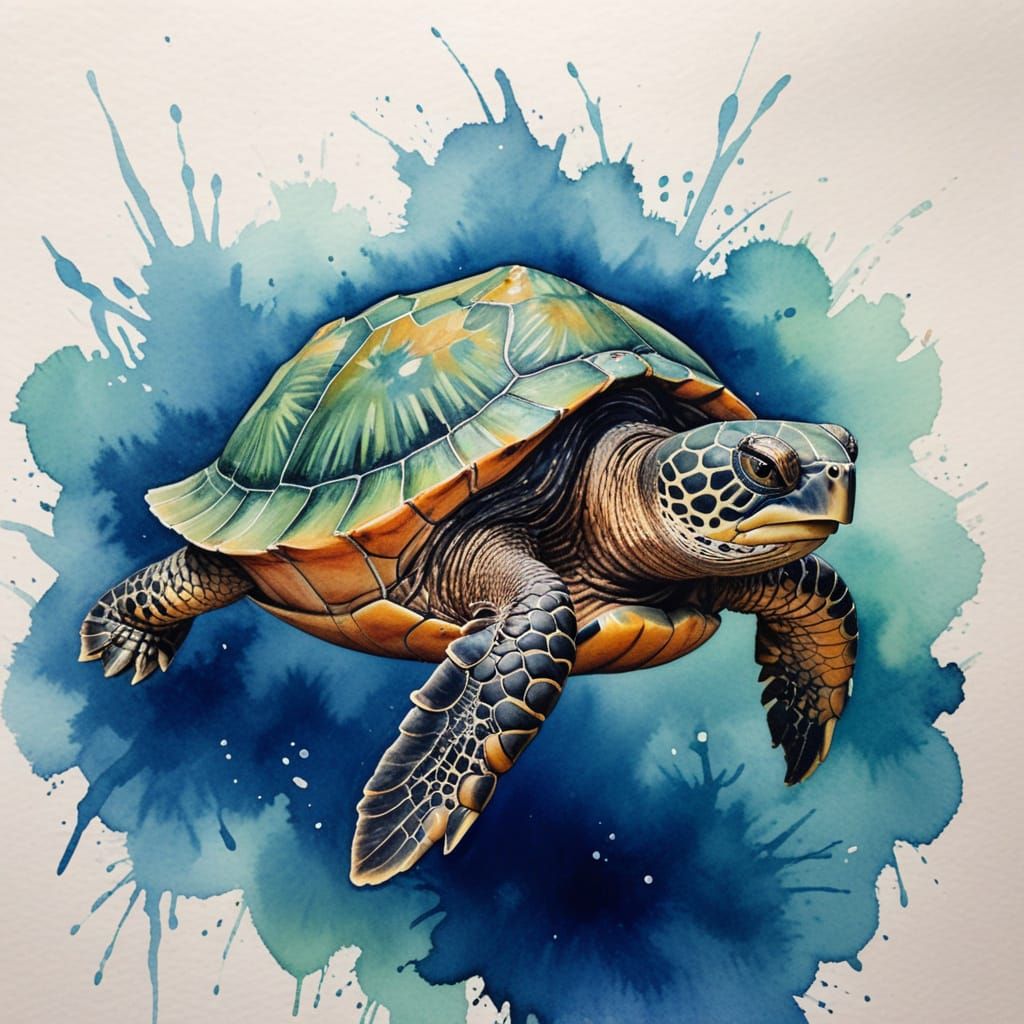Aquarelle Turtle Bandit: Watercolor Painting