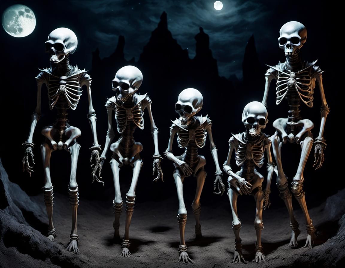 Spacepunk Figures Perform Necromancy in Moonlight