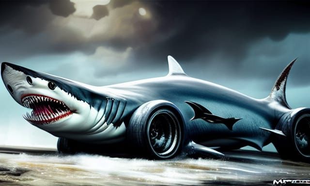 Photorealistic Shark Sedan Car: Maximalist Digital Art