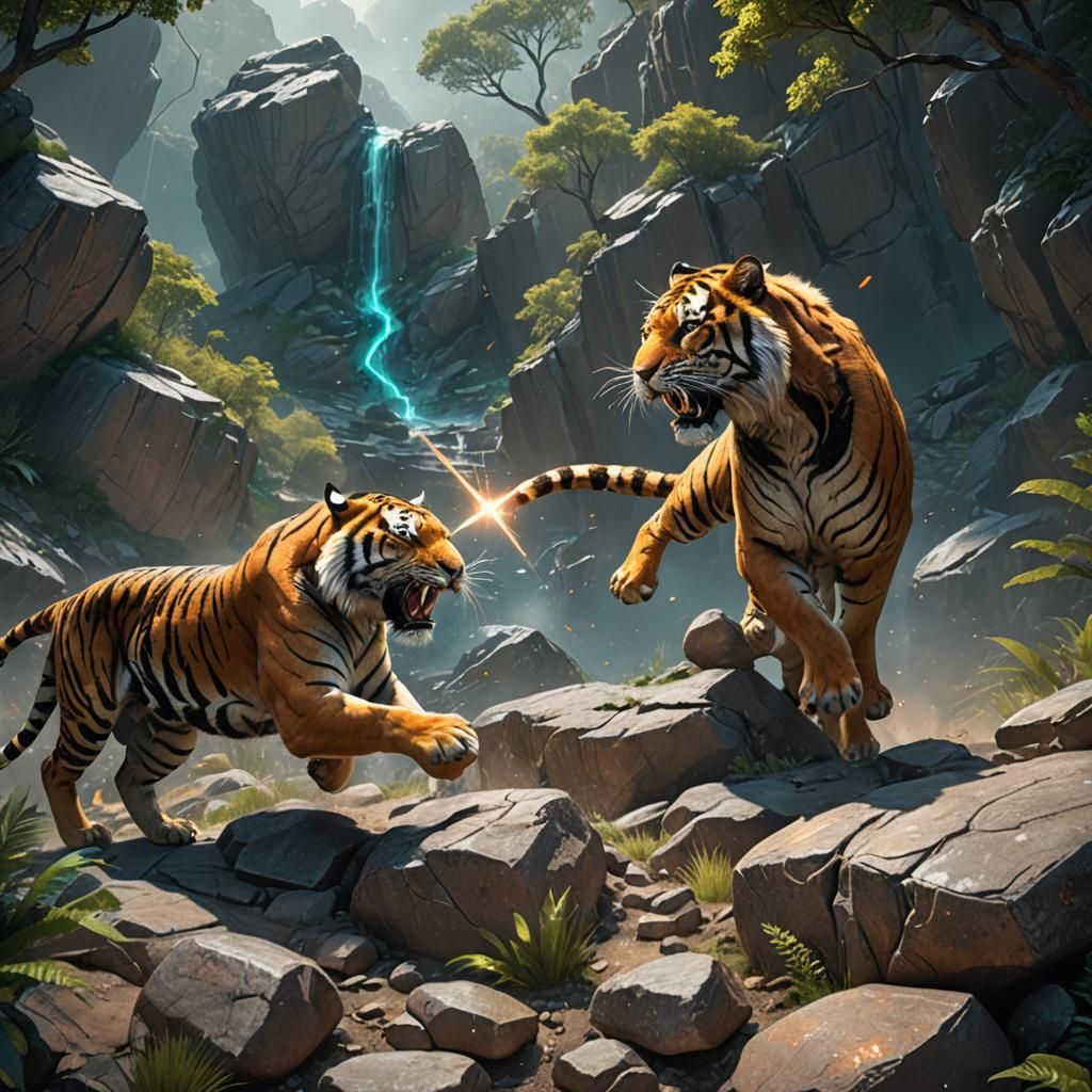 Tiger and Liger Battle Under Starry Sky