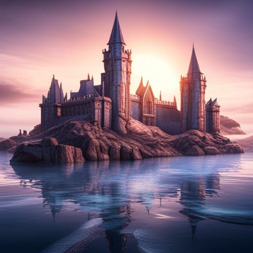Fantasy Castle Reflected on Water: Detailed Matte Painting