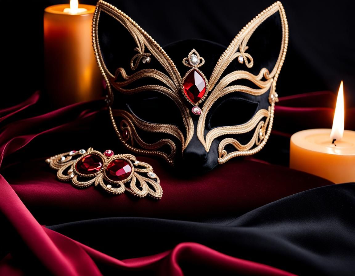 Ornate Fox Masquerade Mask on Velvet Cushion