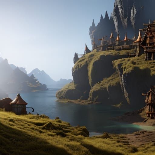 Village Under Attack by Troll: Detailed Matte Painting