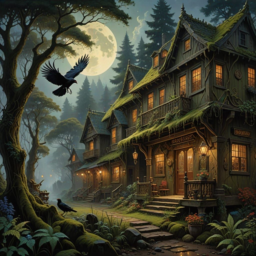 Mystical Forest Shop in Earthy Tone with Ancient Symbols