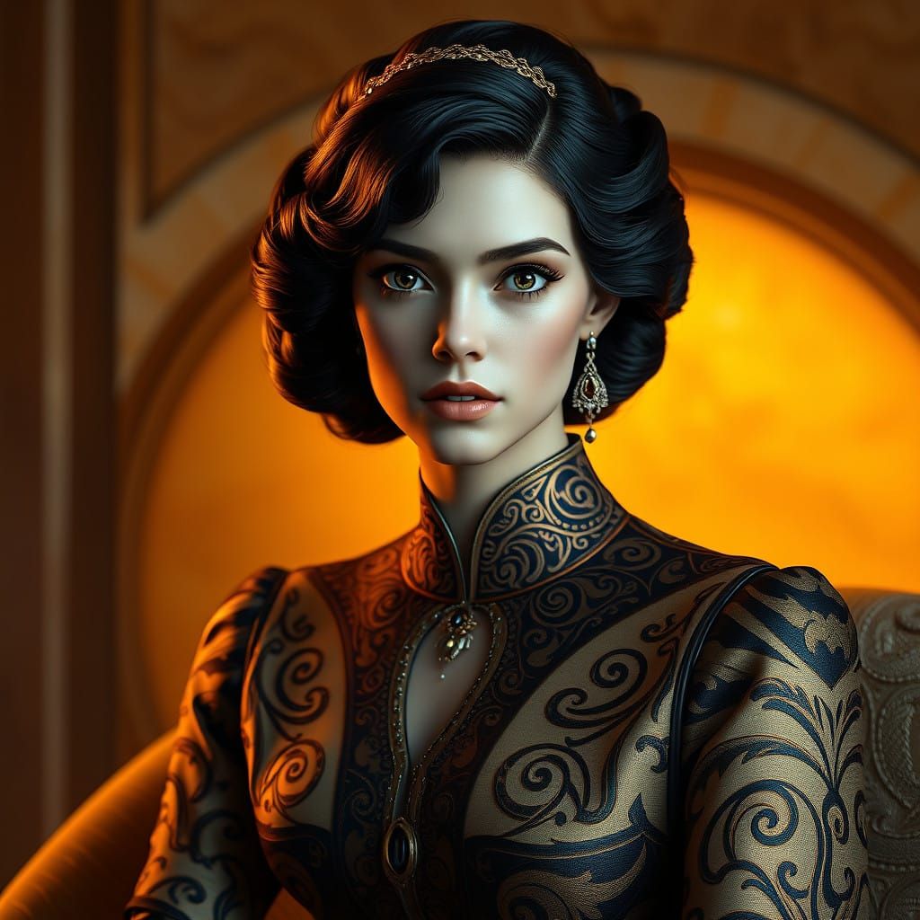 Regal Woman in Art Deco Splendor