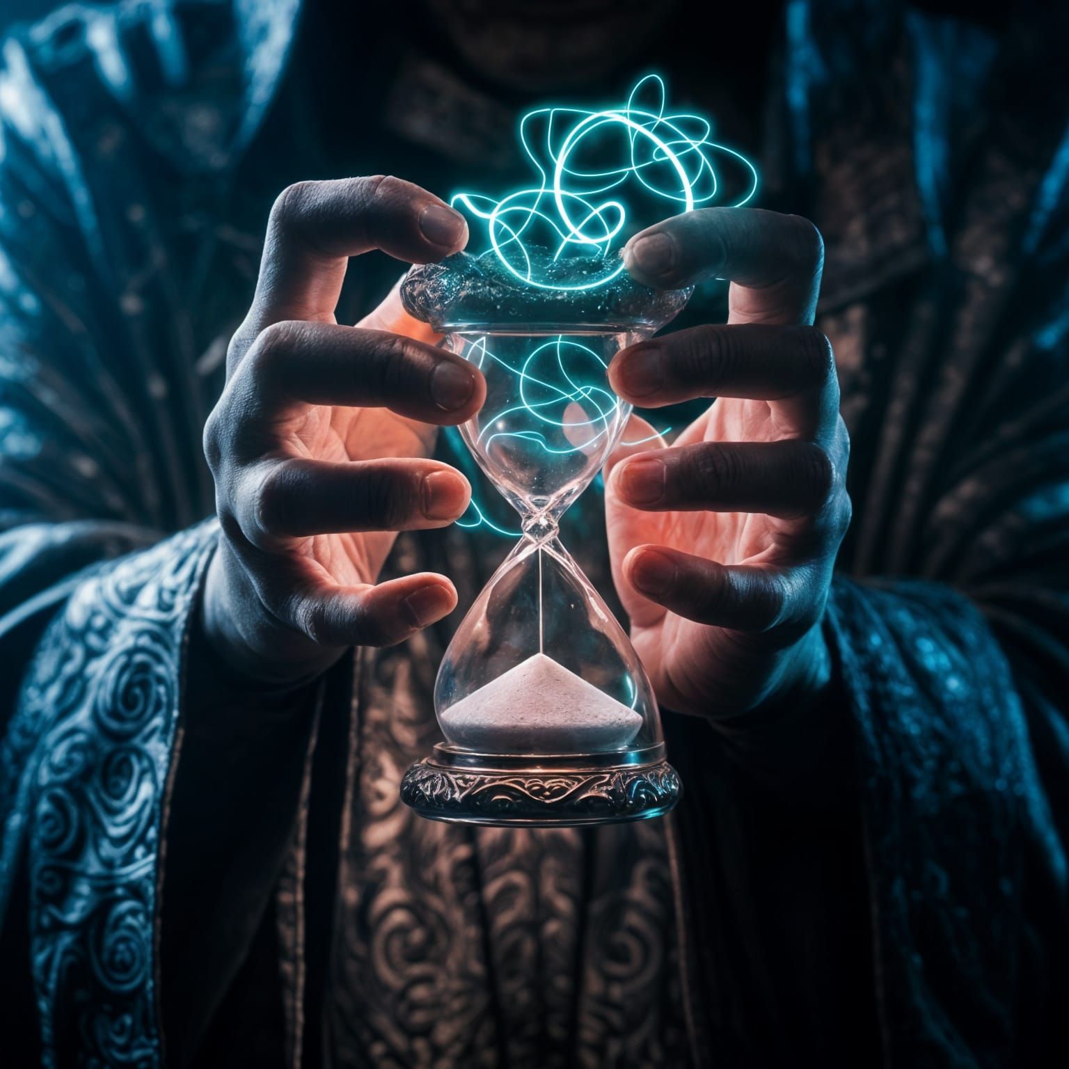 Sorcerer Shaman Wields Crystal Hourglass in Ominous Ritual