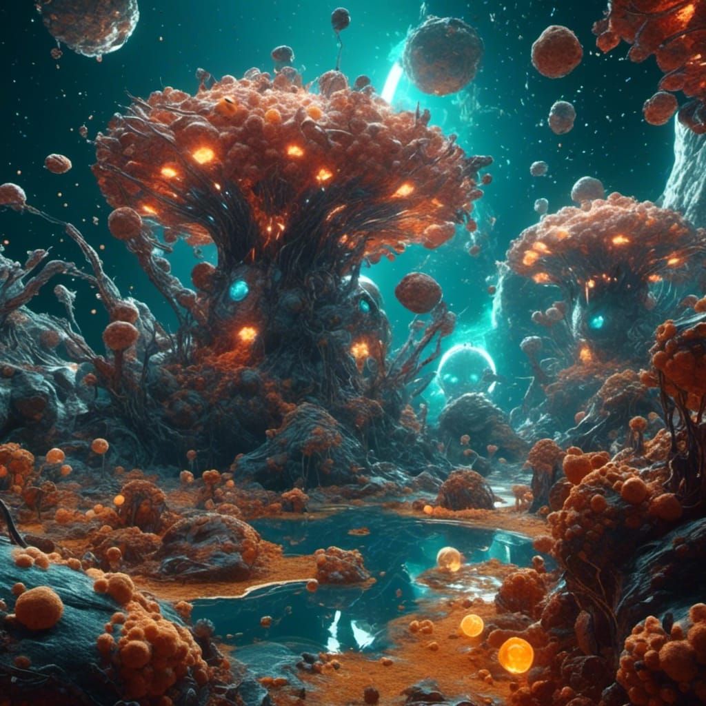 Amoeba Colonization on Brain Cells in 3D