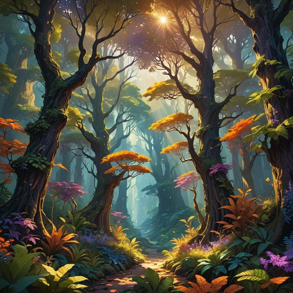 Mystical Forest Landscape in Digital Art Style